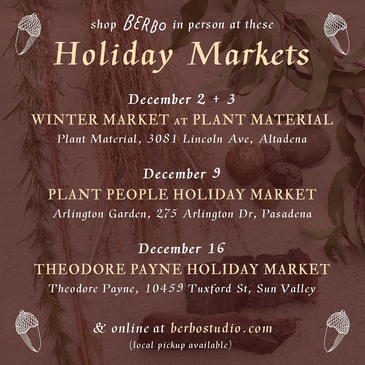 LA area loves! I&rsquo;m vending at three delightfully plant-centric holiday markets this year, sharing naturally dyed goods (socks, hats, clothing, more ✨) in new colors and styles that I believe will delight you and the nature lovers in your life. 
