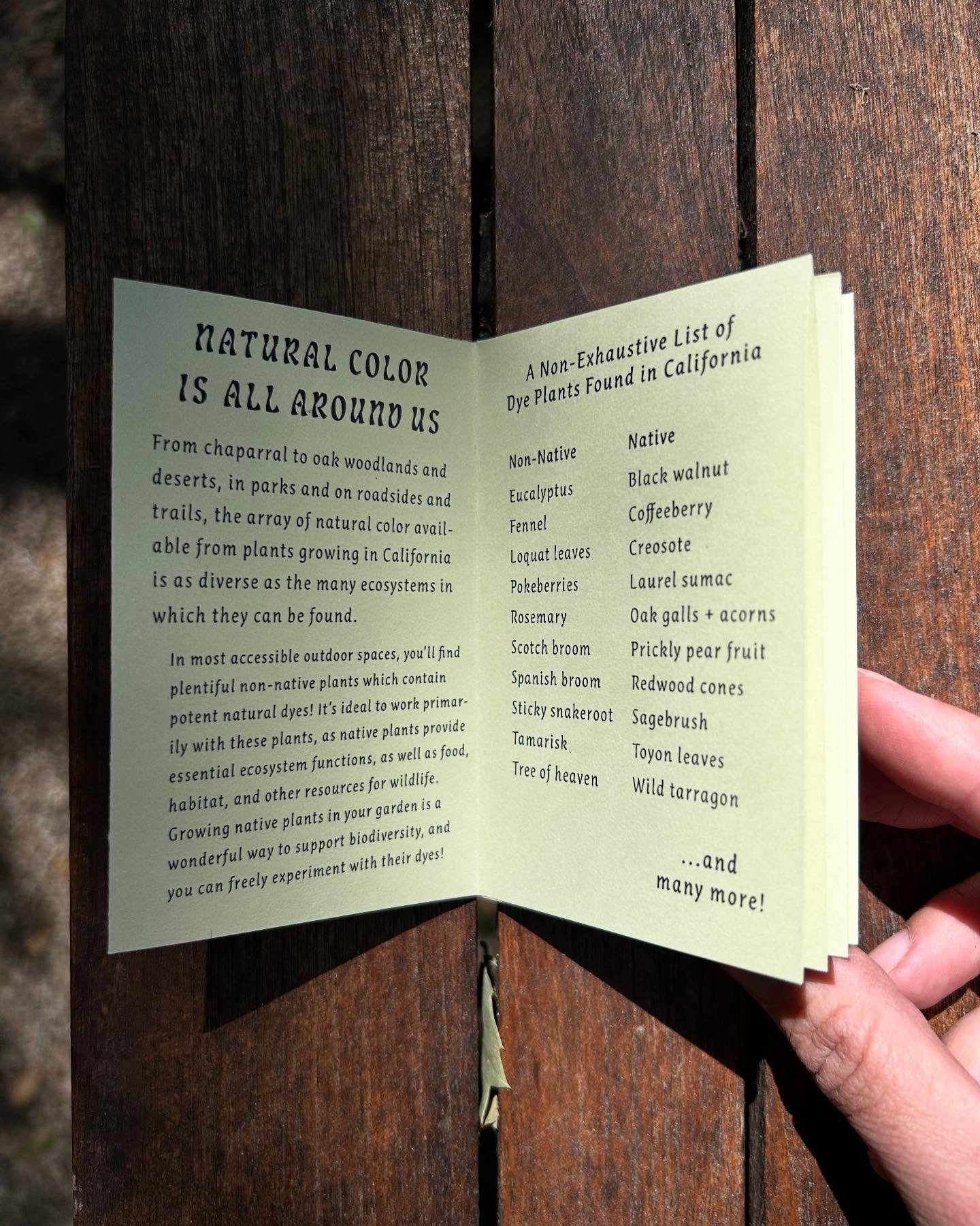 All four zines are back in new (inherently limited, like everything I make, especially now) editions with small edits and updates and new colors ✨

These are meant as introductions to natural dyes and concepts one could easily spend a lifetime learni