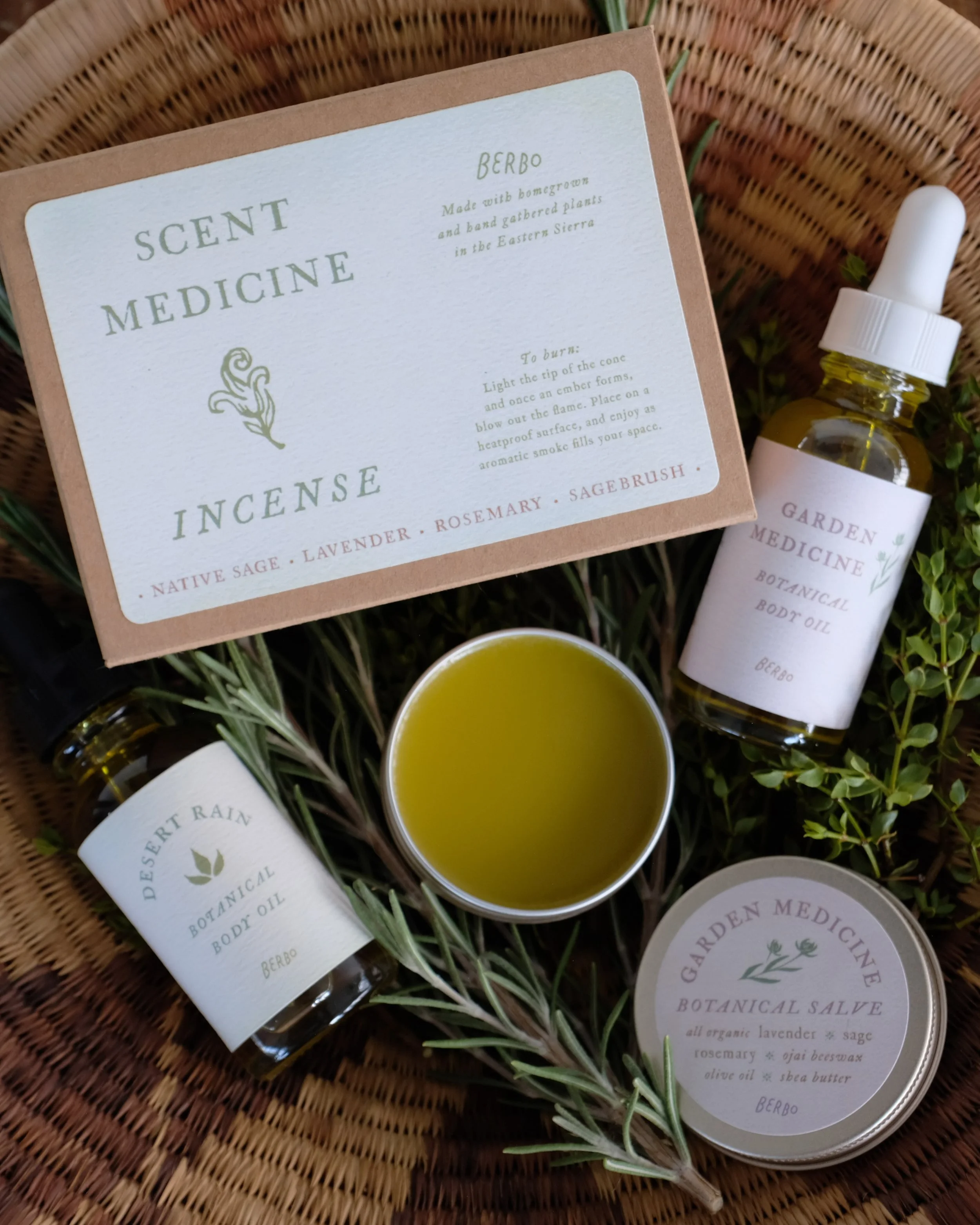 Introducing the Fall 2026 Berbo Homestead Box: The Deepening Season. This box includes:

Desert Rain Creosote Oil&mdash;Essence of the desert after rain. A fragrant, emollient body oil.

Garden Medicine Salve &amp; Botanical Oil&mdash;Delicately swee