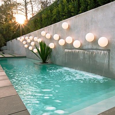 rectangular garden with triangular pool