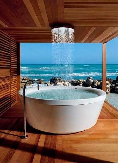 deck bath tub with rain shower