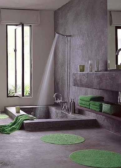unpolished concrete bath with sunken tub