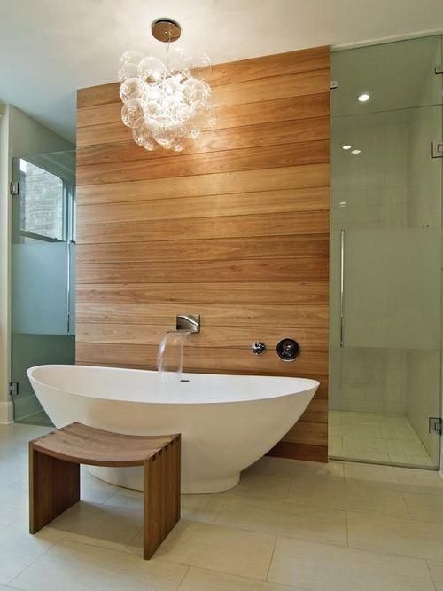 avent garde bathroom with wood panelling