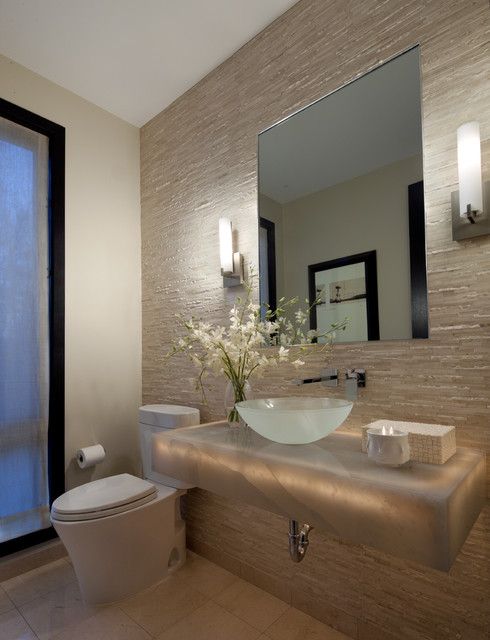 modern bath with frosted glass basin