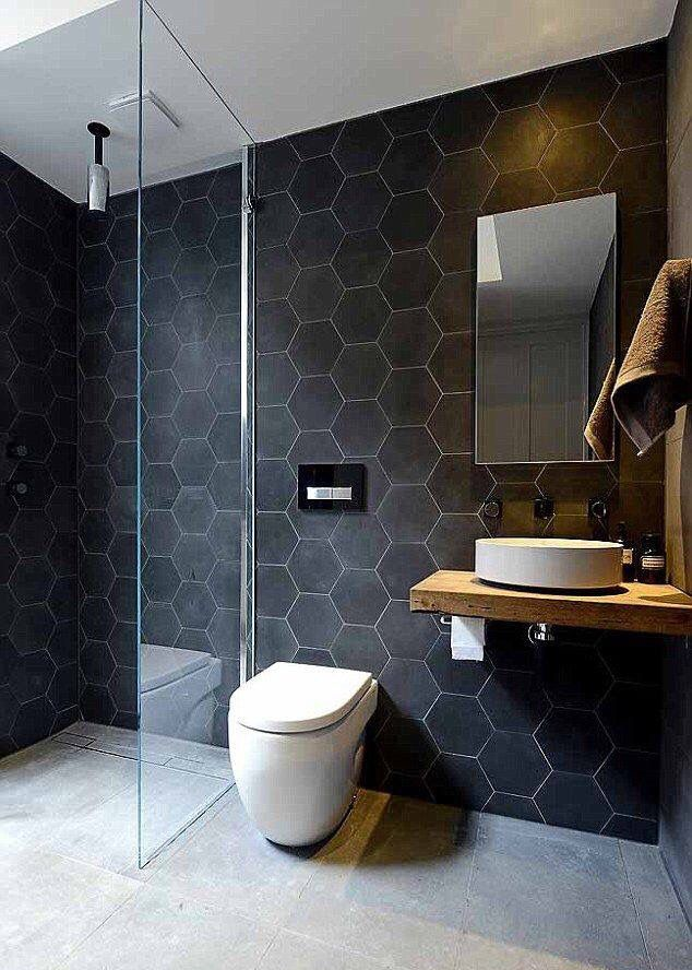 modern black hexagon bathroom tiles