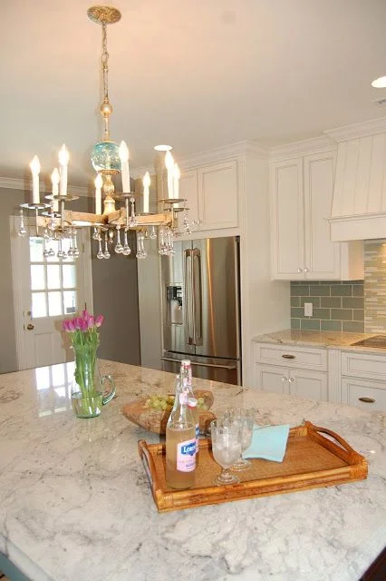 white granite kitchen island counter