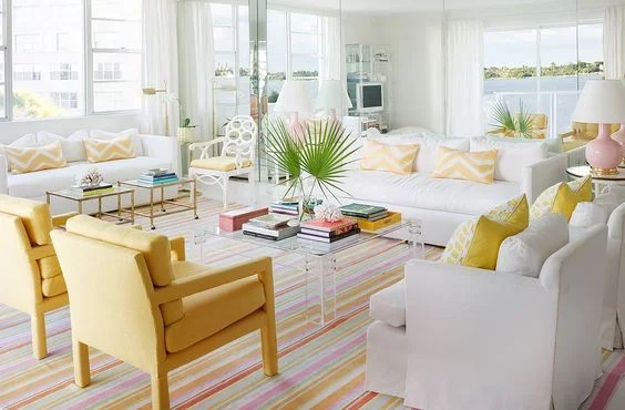 white and yellow living room