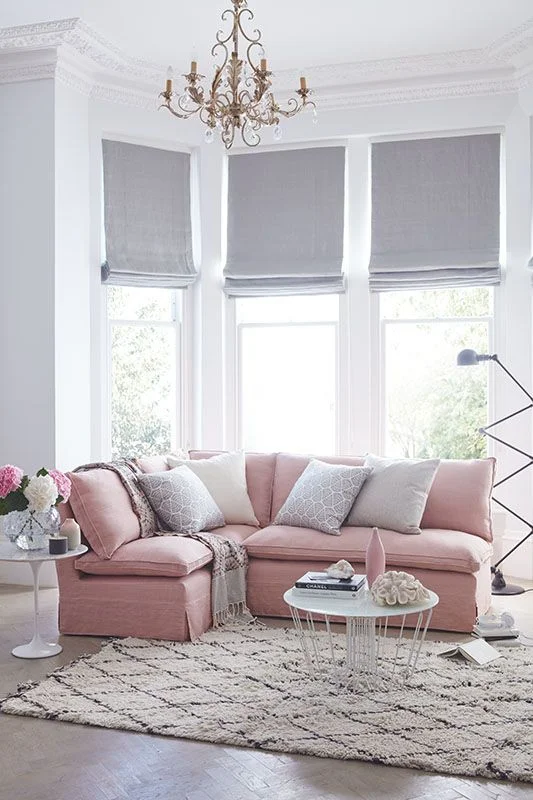 modern pink and grey living room