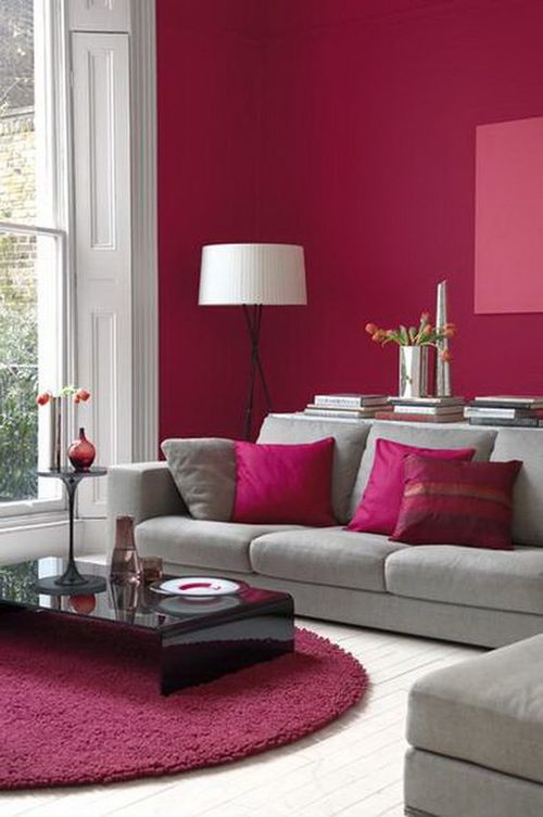30 Elegant Living Room Colour Schemes, Red And Grey Living Room Walls