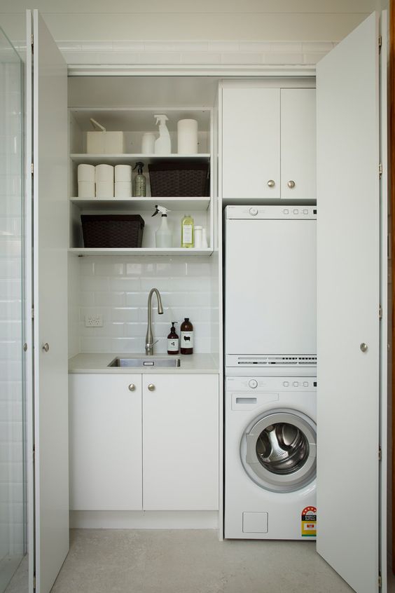 40 Small Laundry Room Ideas And Designs, Small Laundry Shelving Ideas