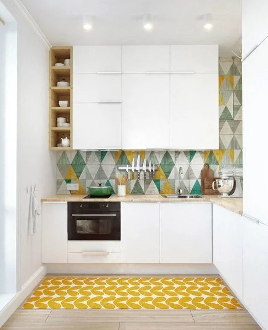 small and colourful kitchen