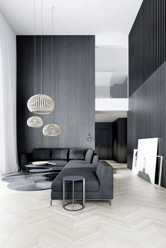 grey minimalist living room