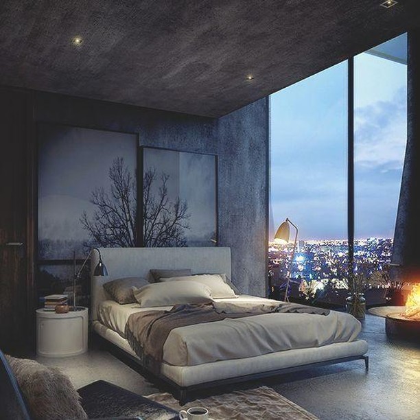 Utilise your view! This strong, dark and brilliantly designed bedroom is the perfect example of #goals

#RenoGuide #Bedroom #BedroomGoals #BedroomInspo #DesignInspo #InteriorDesign #Dark #CityViews