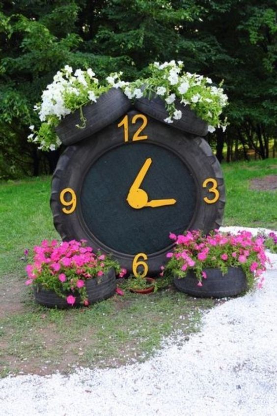 tire garden clock