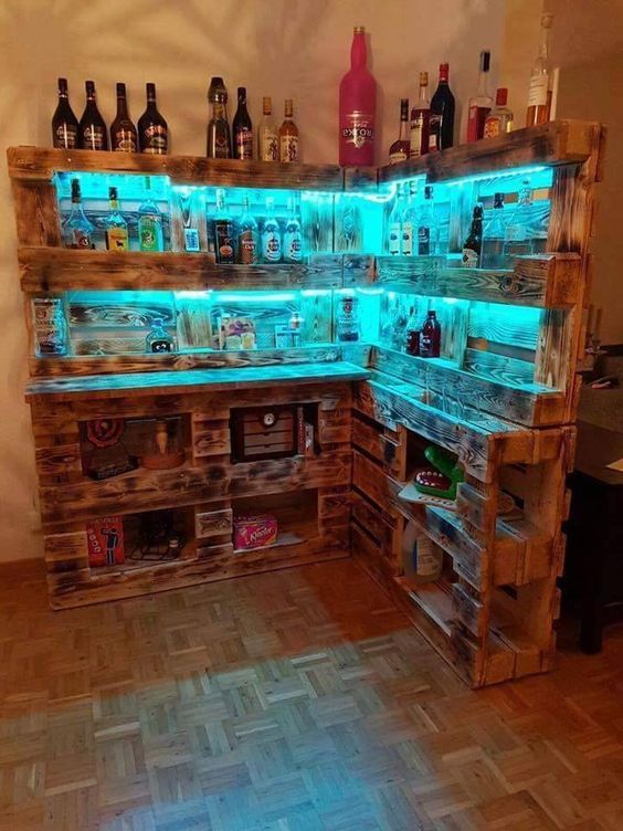 Home Bar Ideas And Designs, Wooden Bar Shelves With Lights