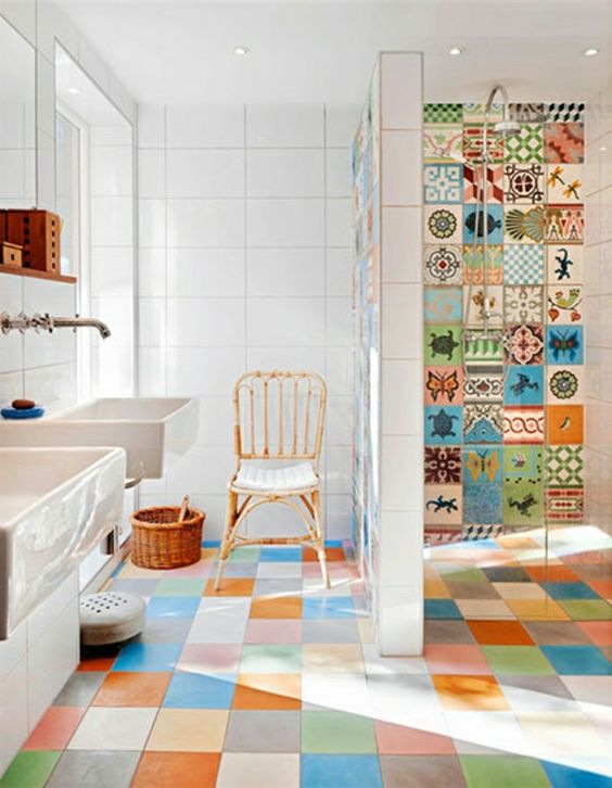 40 Modern Bathroom Tile Designs And, Colourful Small Floor Tiles