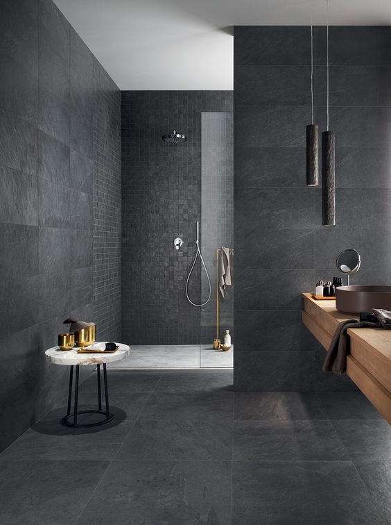 40 Modern Bathroom Tile Designs And, Grey Slate Tile Bathroom Ideas