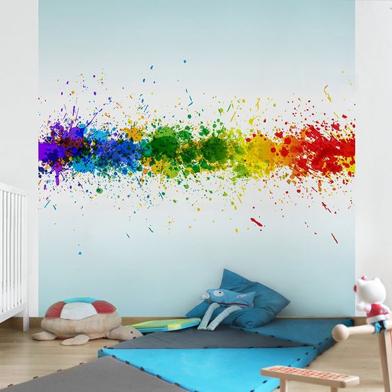rainbow splatter wall accent