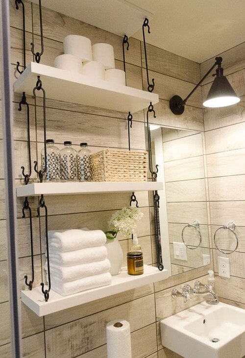 Bathroom Storage Ideas And Designs, Shelves Suspended From Ceiling Bathroom