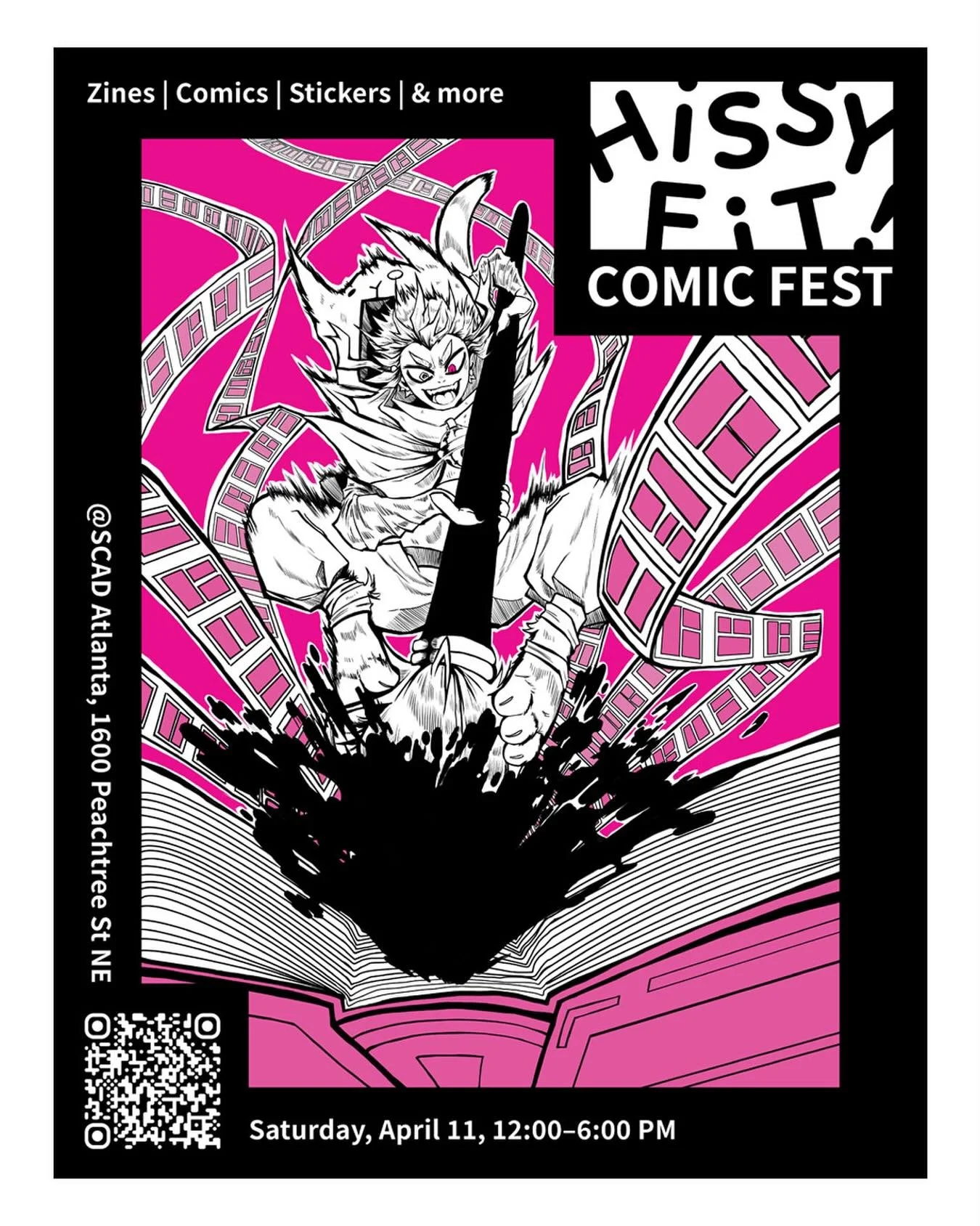📣 Hey, Atlanta! Hissy Fit Comic Fest is just around the corner! Join us on Saturday, April 11 for a day of comics, zines, stickers, workshops, free sketches, and more! Hissy Fit is all-ages, open to the public, and free to attend. Scan QR code for d