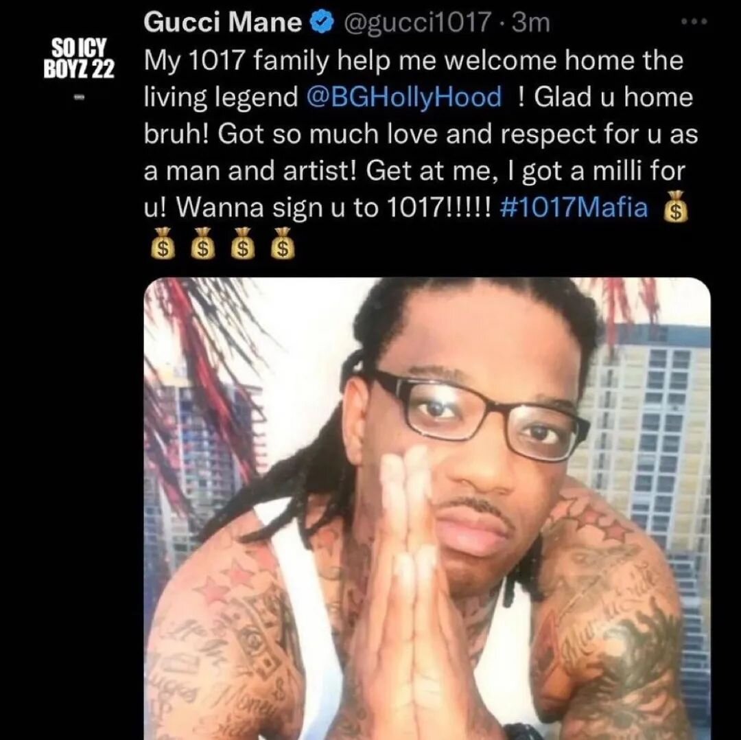 Post and delete #guccimane was trying to sign #bg for a milli when he gets home but it's been deleted 🤔