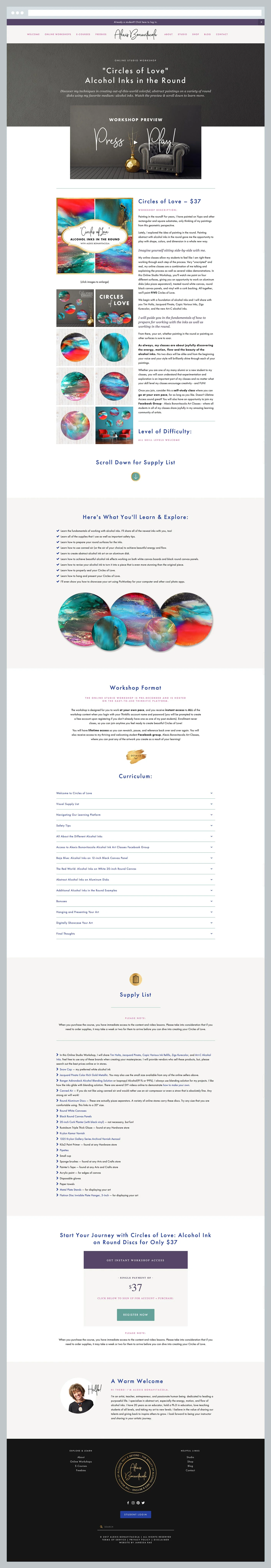 Online Studio Workshops by Alexis Bonavitacola Squarespace Sales Page Design by Janessa Rae Design Creative