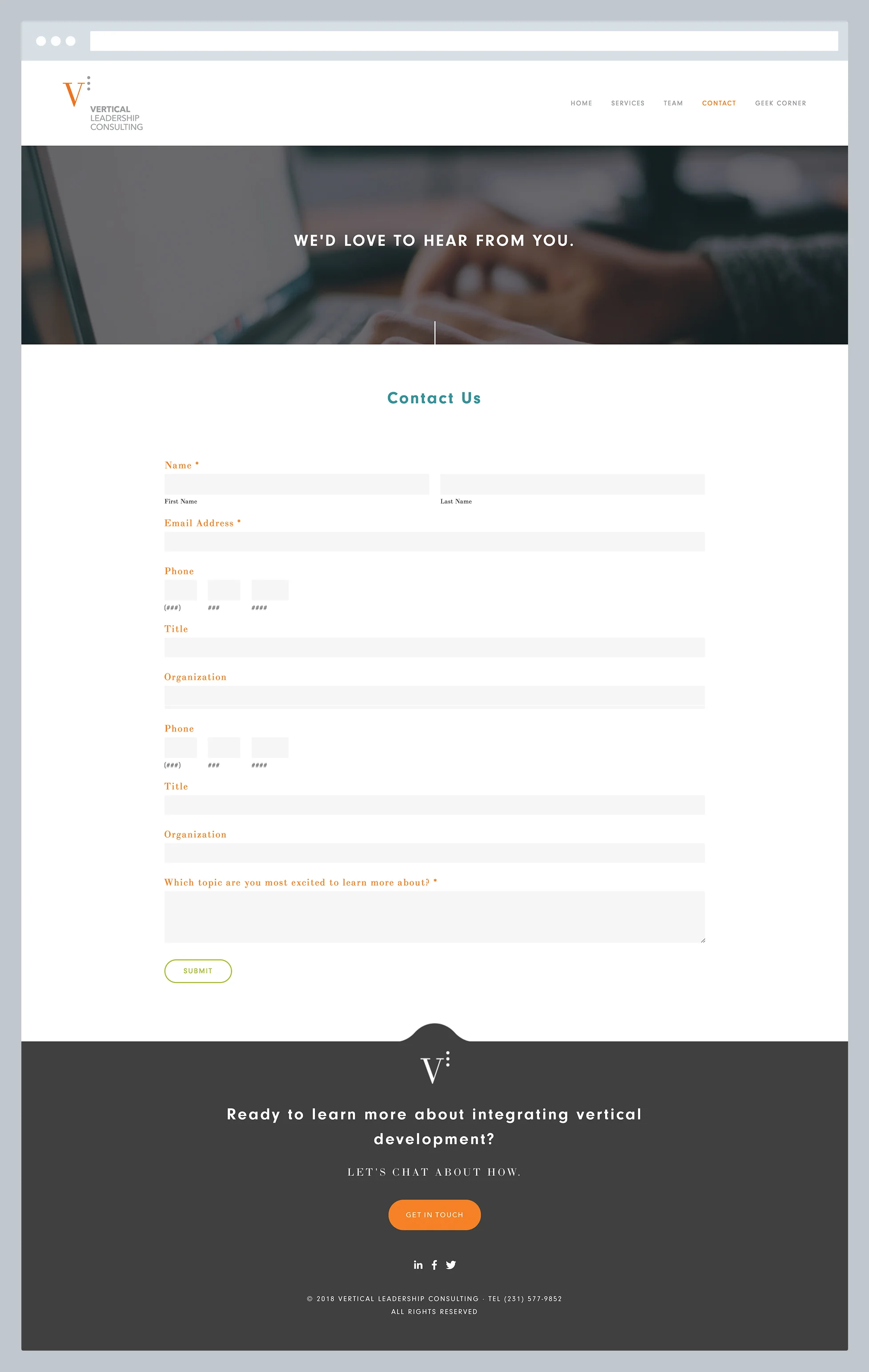 Vertical Leadership Consulting - Contact Page, by Janessa Rae Design Creative in collaboration with Sweaty Wisdom