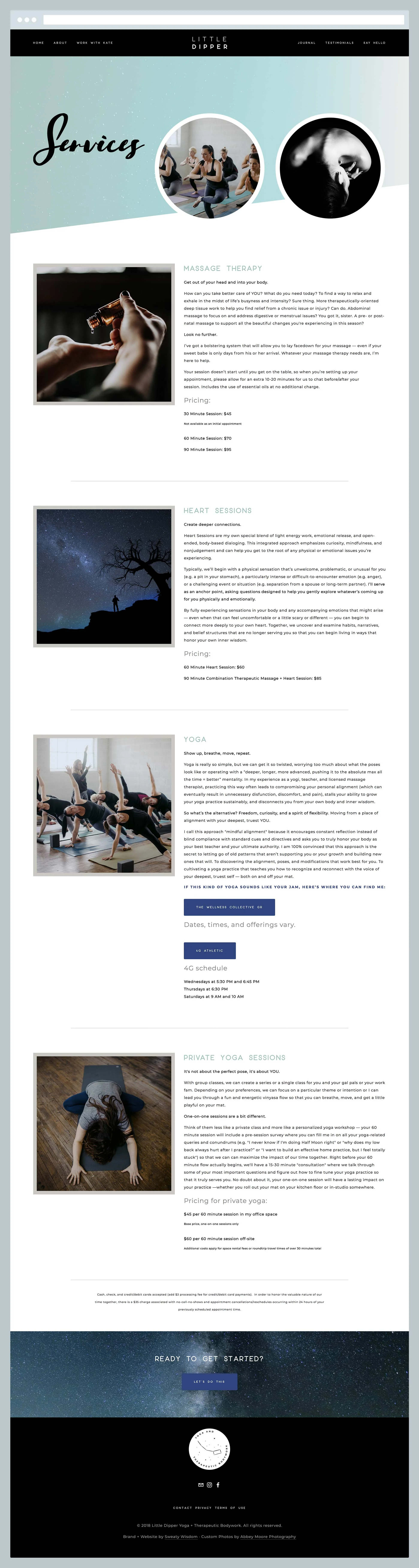 Little Dipper - Services Page, by Janessa Rae Design Creative in collaboration with Sweaty Wisdom