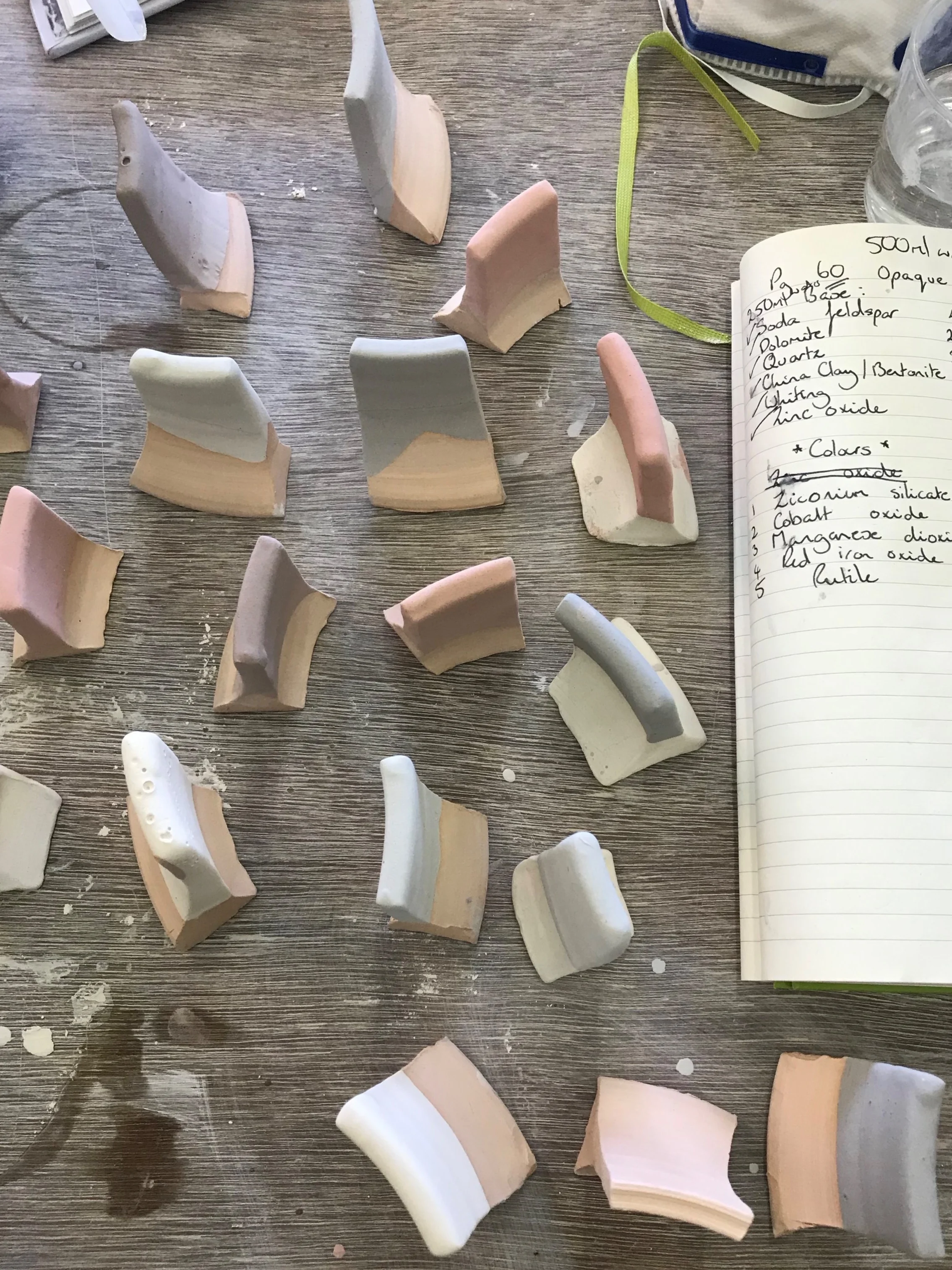 glaze tests ready for the kiln