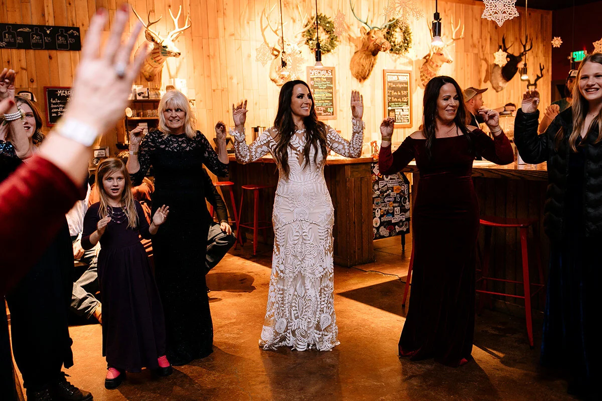 Estes Park Wedding Photographer Saint Catherine's Chapel on the Rock Avril Gown Florist Rocky Mountain National Park Denver Colorado Elopement Winter Wedding Allenspark Liz Osban Photography Destination Denver Wyoming Snowy Rue De Seine Boho Elkins Distilling Co