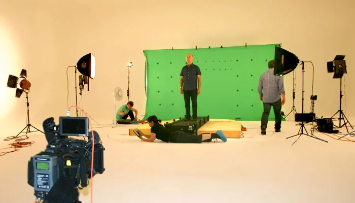 Above - Shooting Tony on a rotating treadmill.