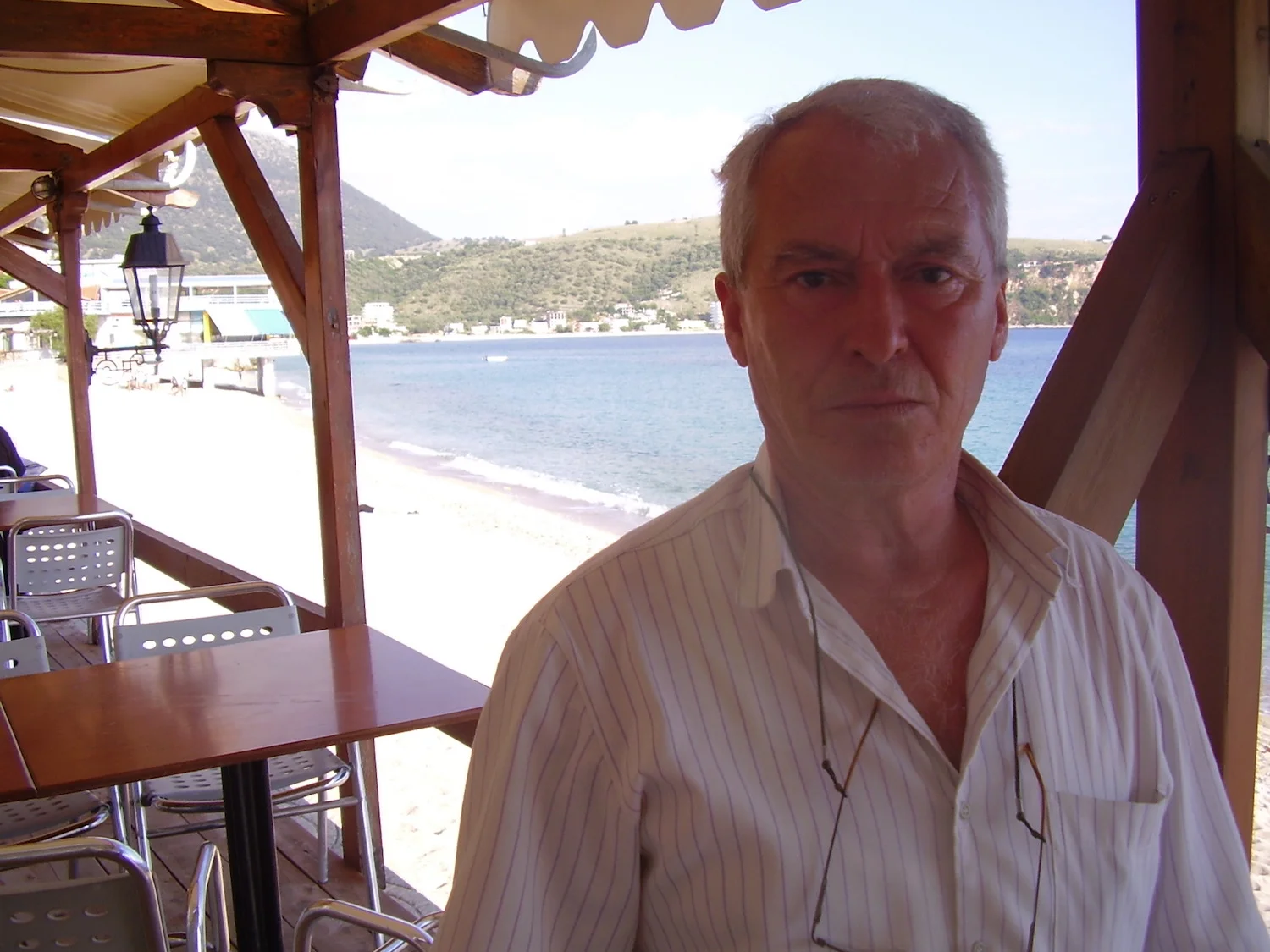 Pic: Maximus at a beach cafe in Himarë