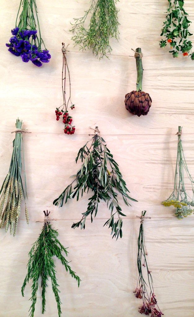 These bunches of exotics and aromatics were hung alongside exotic Matthew Williamson wallpaper from Osborne and Little.