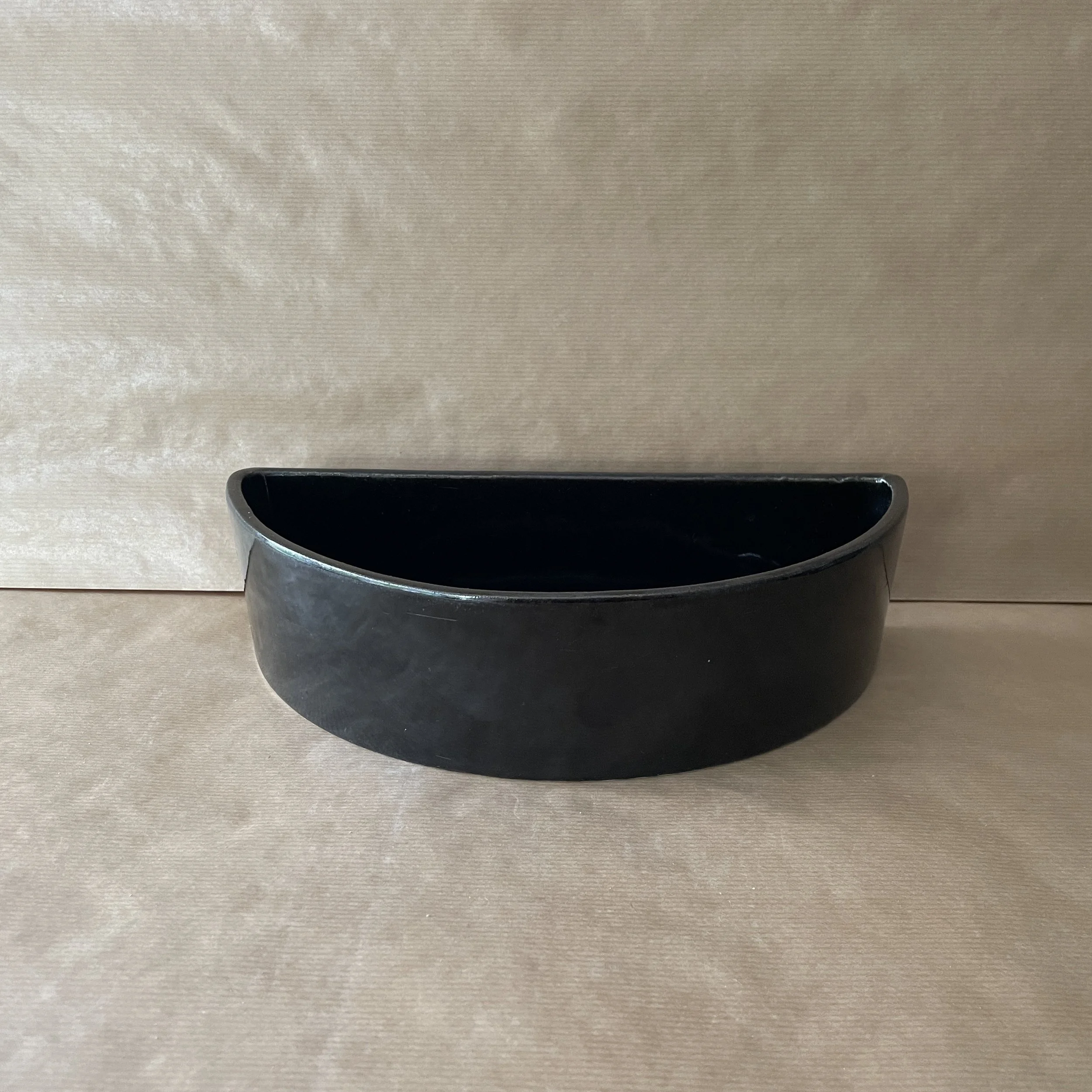 Large Vintage Japanese Semi Circular Black Gloss Ikebana Dish