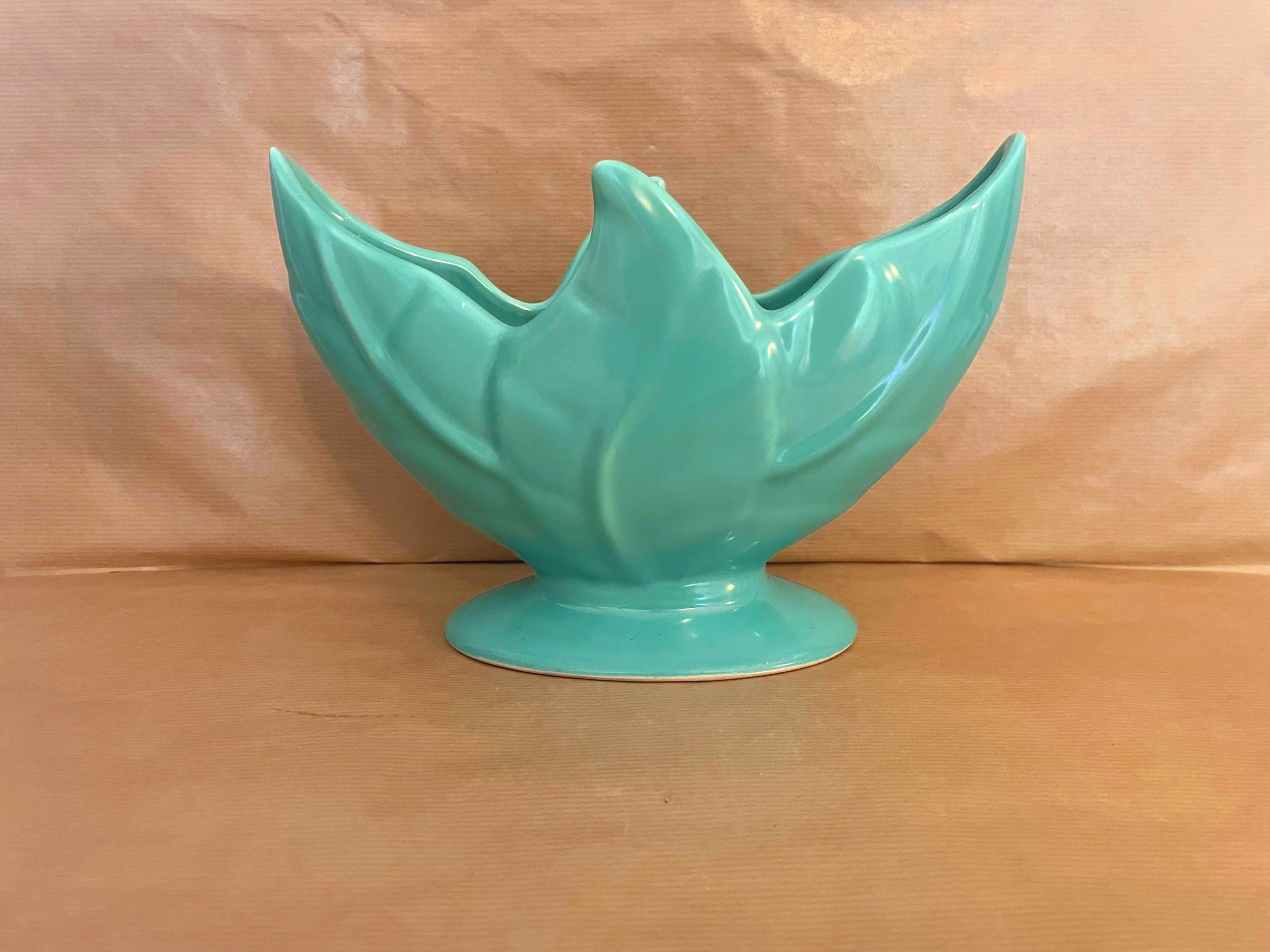 Large Beswick Turquoise Leaf Shaped Mantle Vase