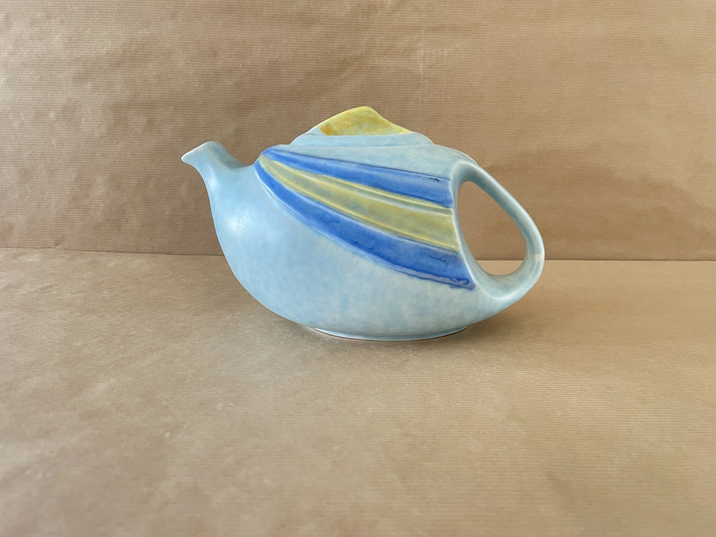 Large George Clews Art Deco Blue and Yellow Teapot