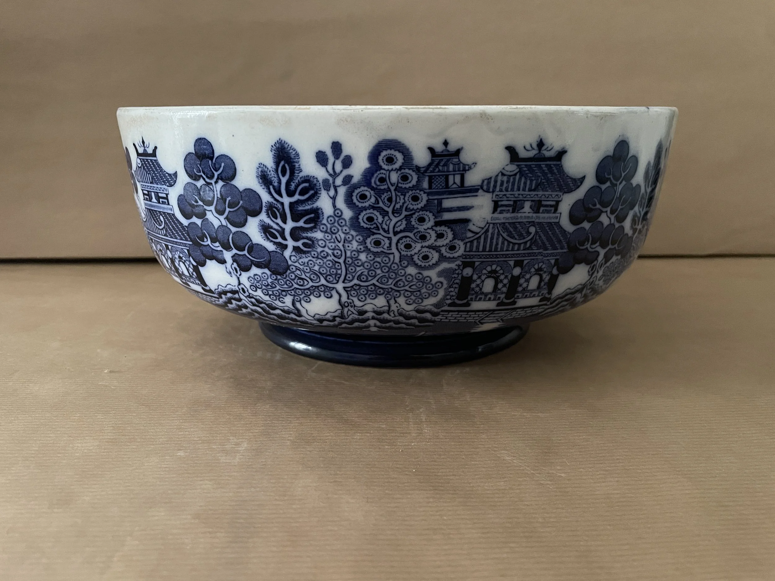 Extra Large Blue and White 1891-1901 Doulton Burslem Willow Pattern Bowl