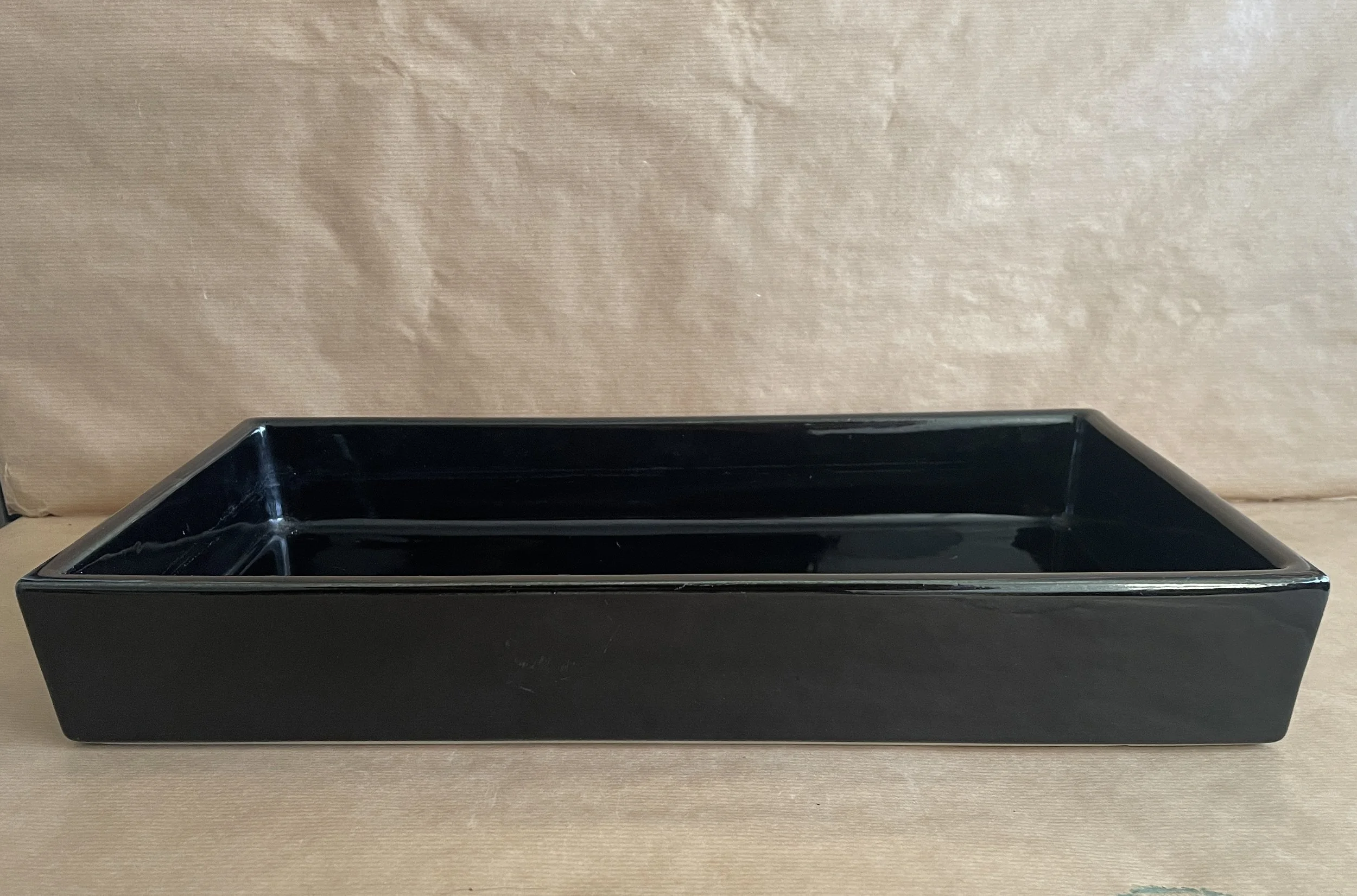 Large Black Gloss Rectangular Ikebana Dish