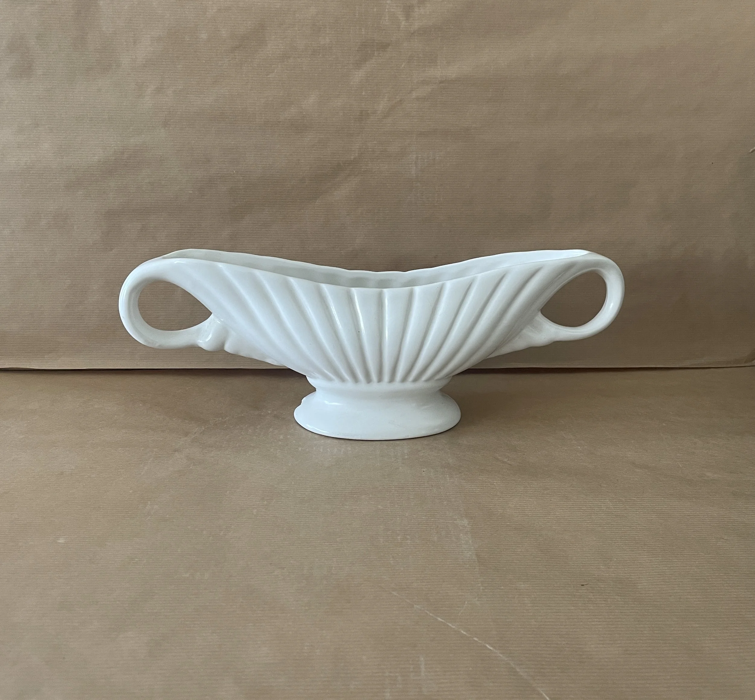 Large Arthur Wood Matt White Ribbed Two Handled Mantle Vase