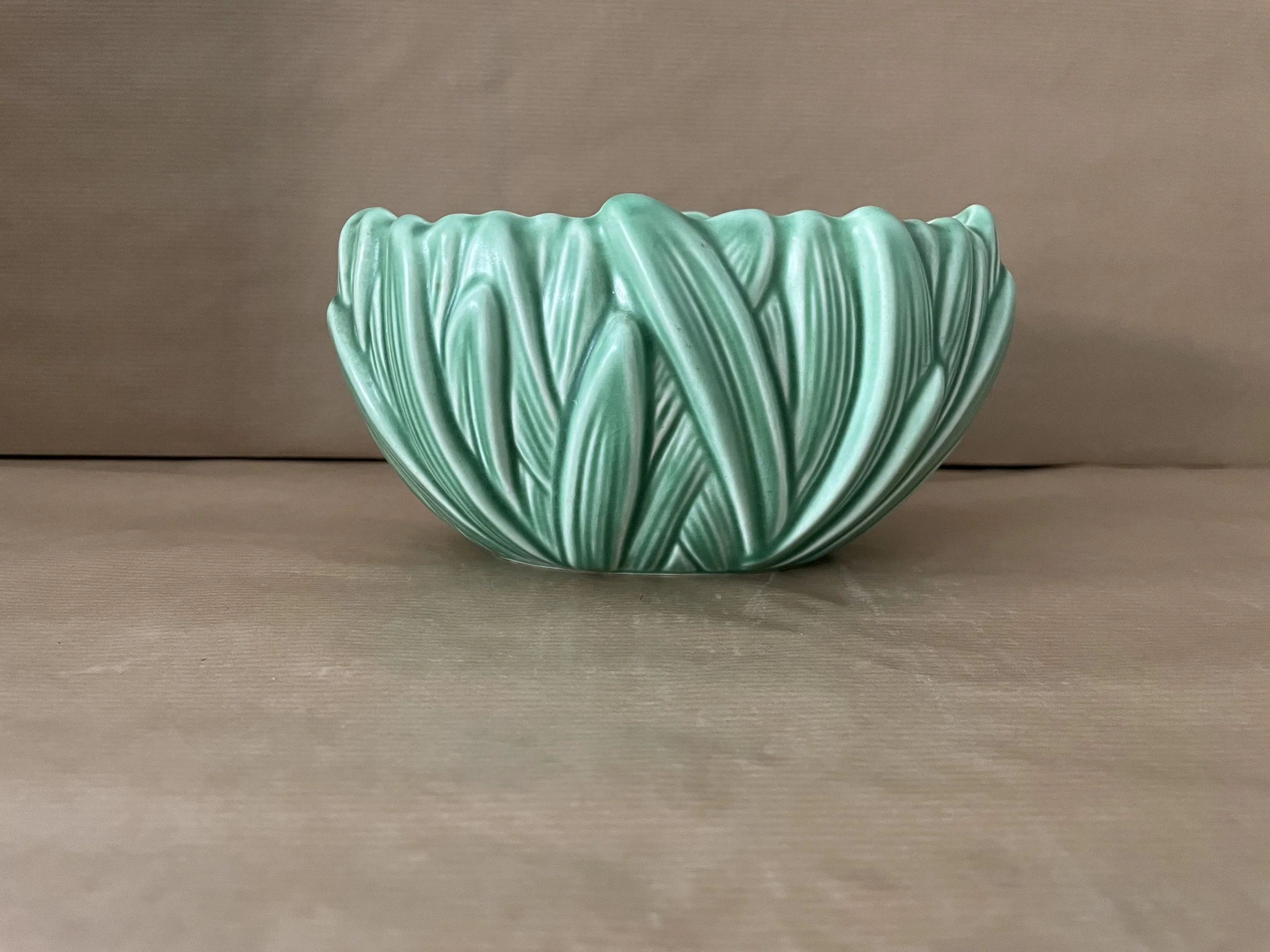 Medium Sylvac Matt Green Hyacinth Low Vase with Original Label