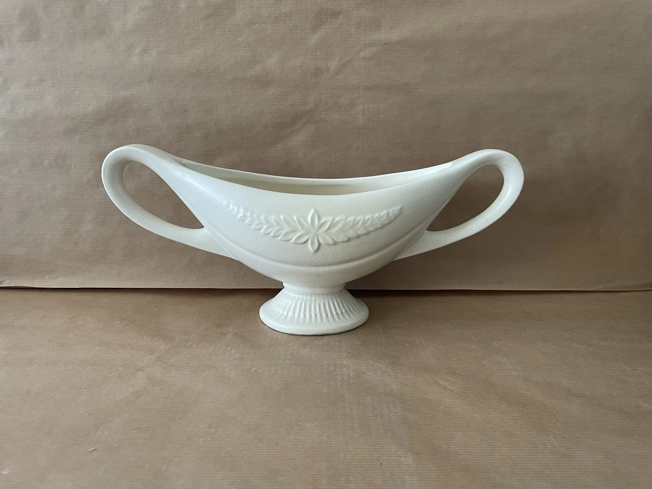 Large Dartmouth Matt White Mantle Vase with Leaf Decoration