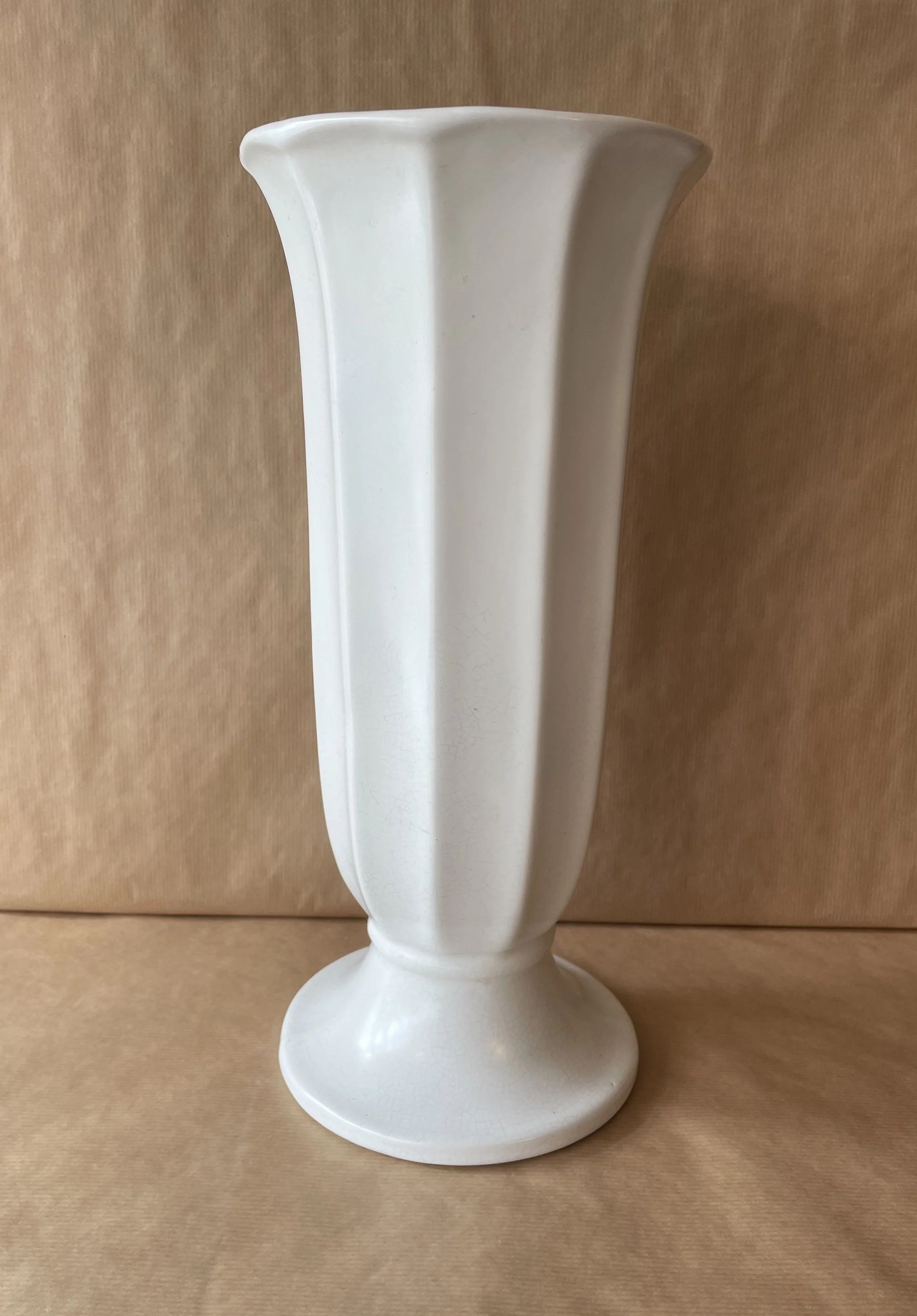 Extra Large White Matt Fluted Tall Arthur Wood Mantle Vase