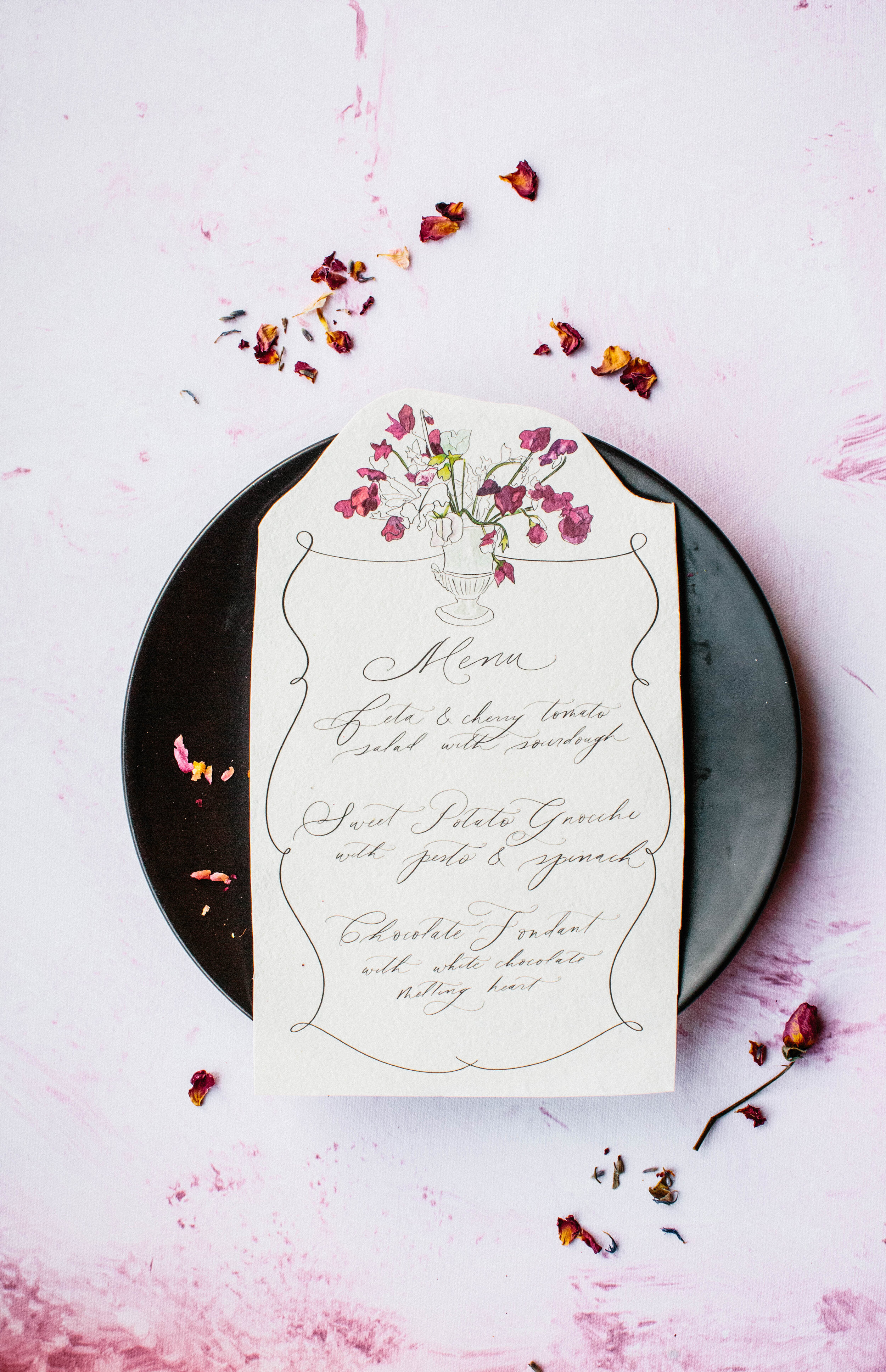 Valentine's menu with calligraphy 