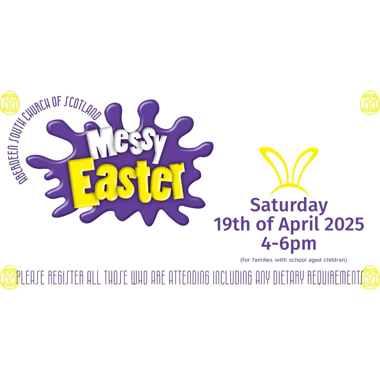 🐣 Aberdeen South Churches Messy Easter Event! 🐣
Join us for a fun-filled and creative celebration as we explore the true meaning of Easter with activities for all ages! This family-friendly event brings together crafts, games and inspiring storytel
