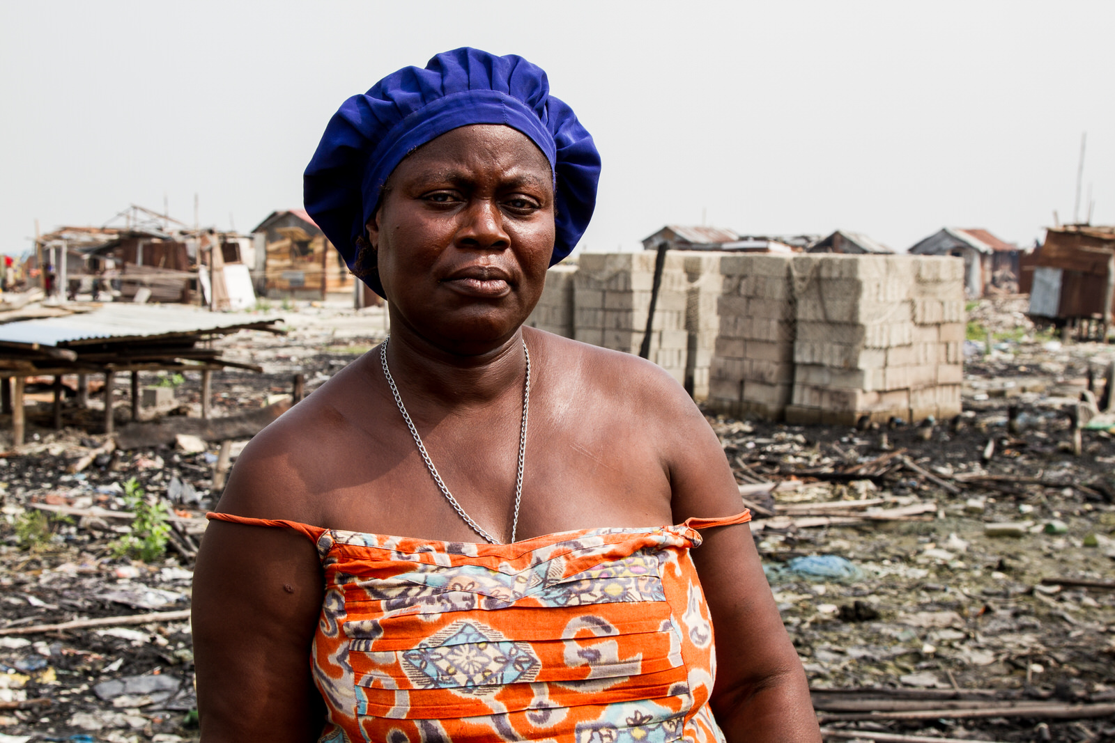 Rosaline Esinsu is a leader in the Celestial Church in Otodo Gbame and also sells smoked fish and is a community leader. She hasn't seen her husband since he fled into the water following the evictions.