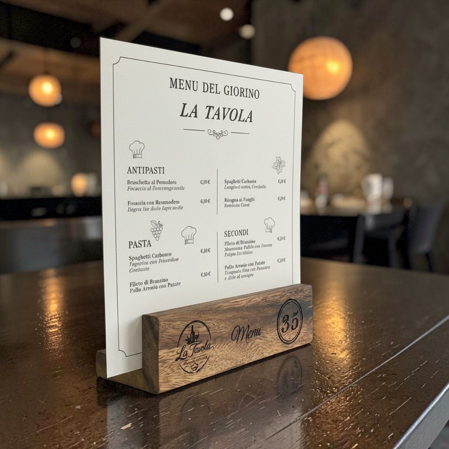 Personalised Branded Wooden Menu Holder - Long