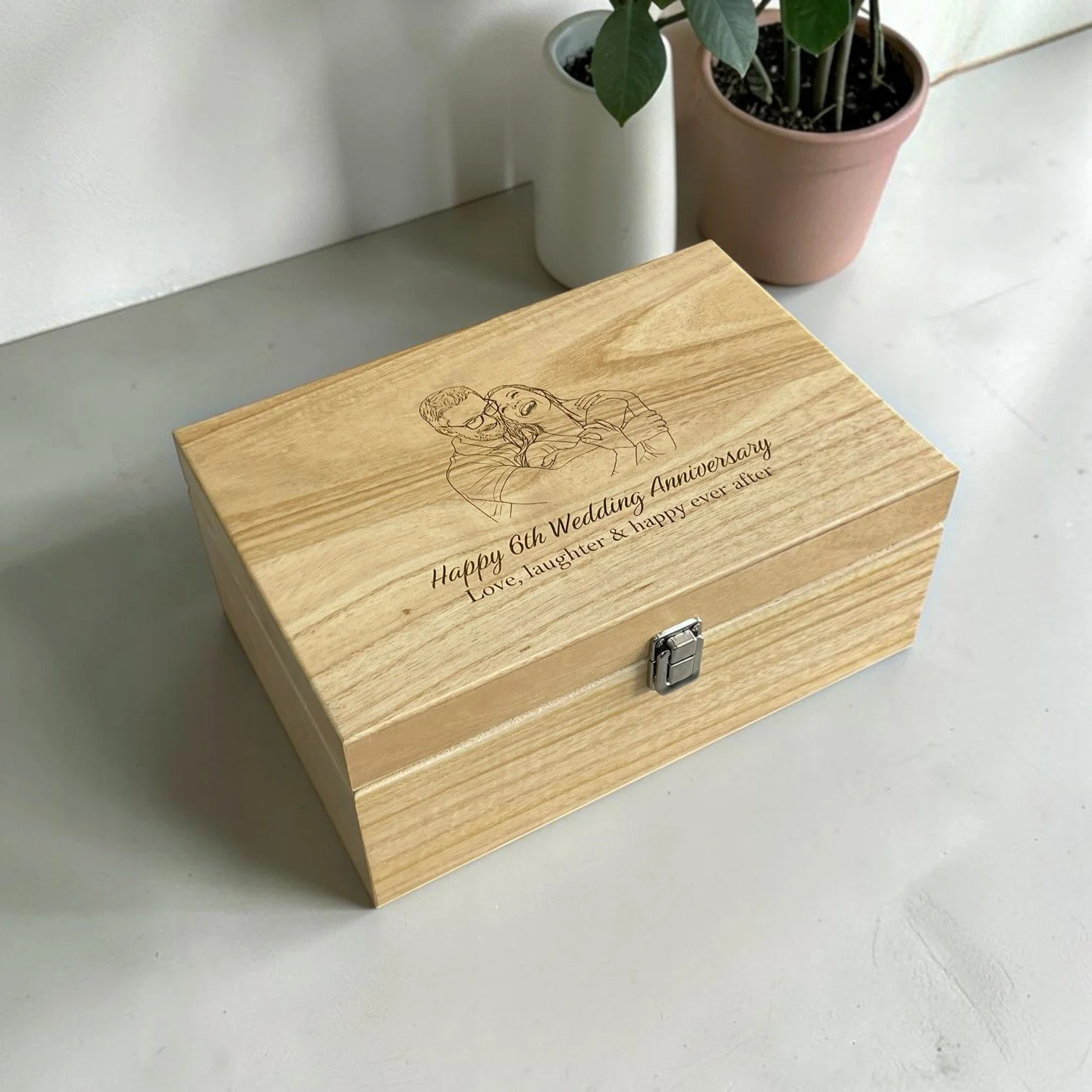 Personalised Wooden Keepsake Box with Hinged Lid & Clasp