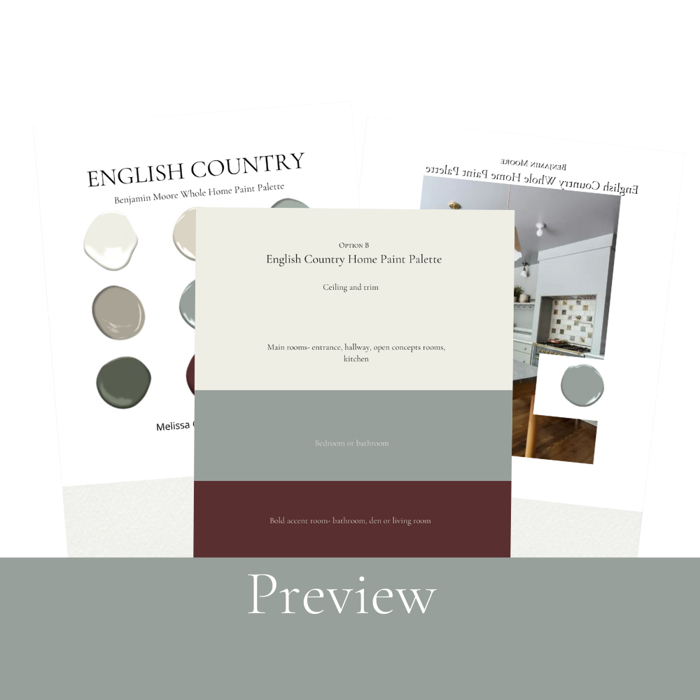 Vintage English Country Cottage Whole Home Paint Palette | Benjamin Moore Curated Color Collection for Rustic Cottage Charm Warm Cozy Design Edgecomb Gray