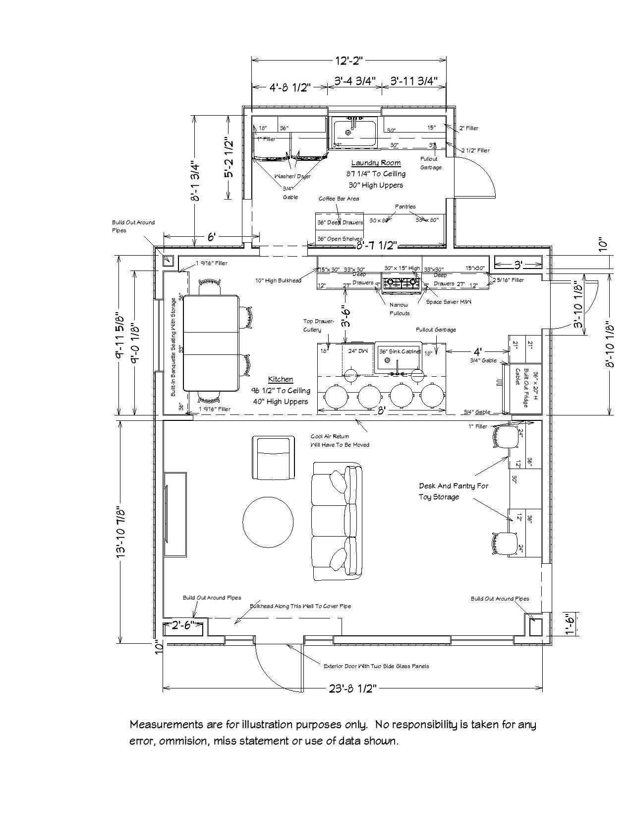 white and blue kitchen design floor plan