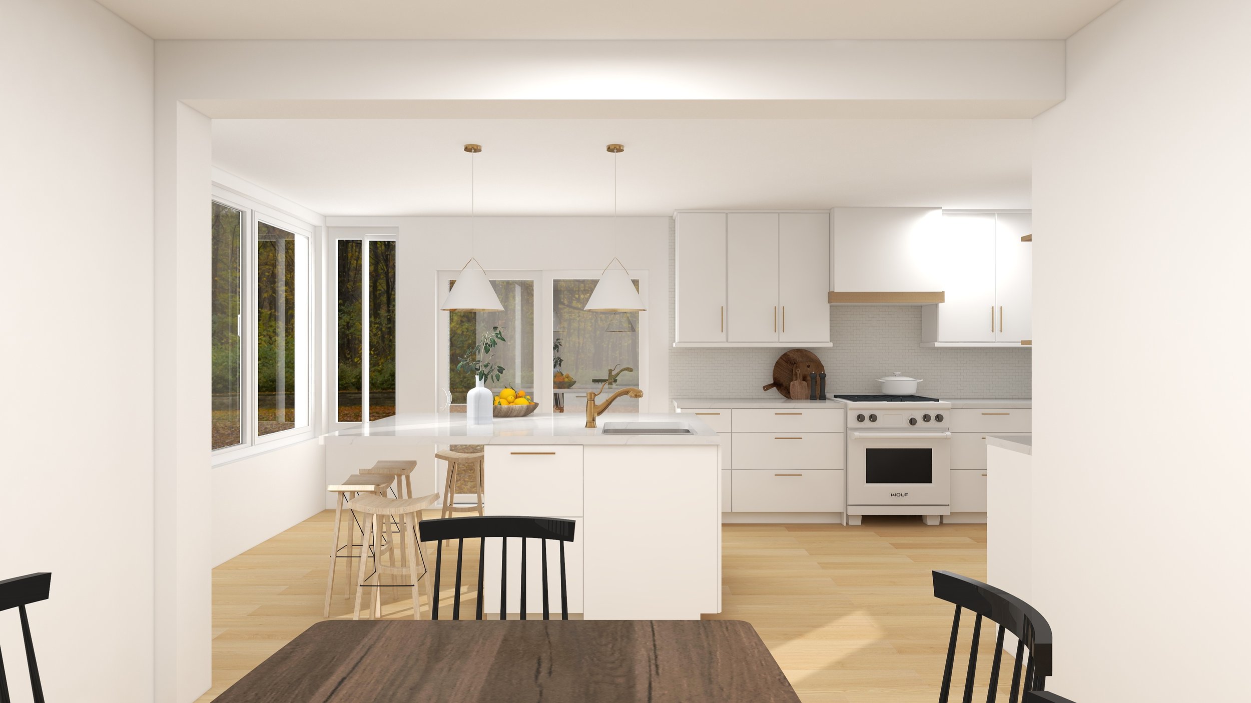 modern farmhouse white kitchen design with island